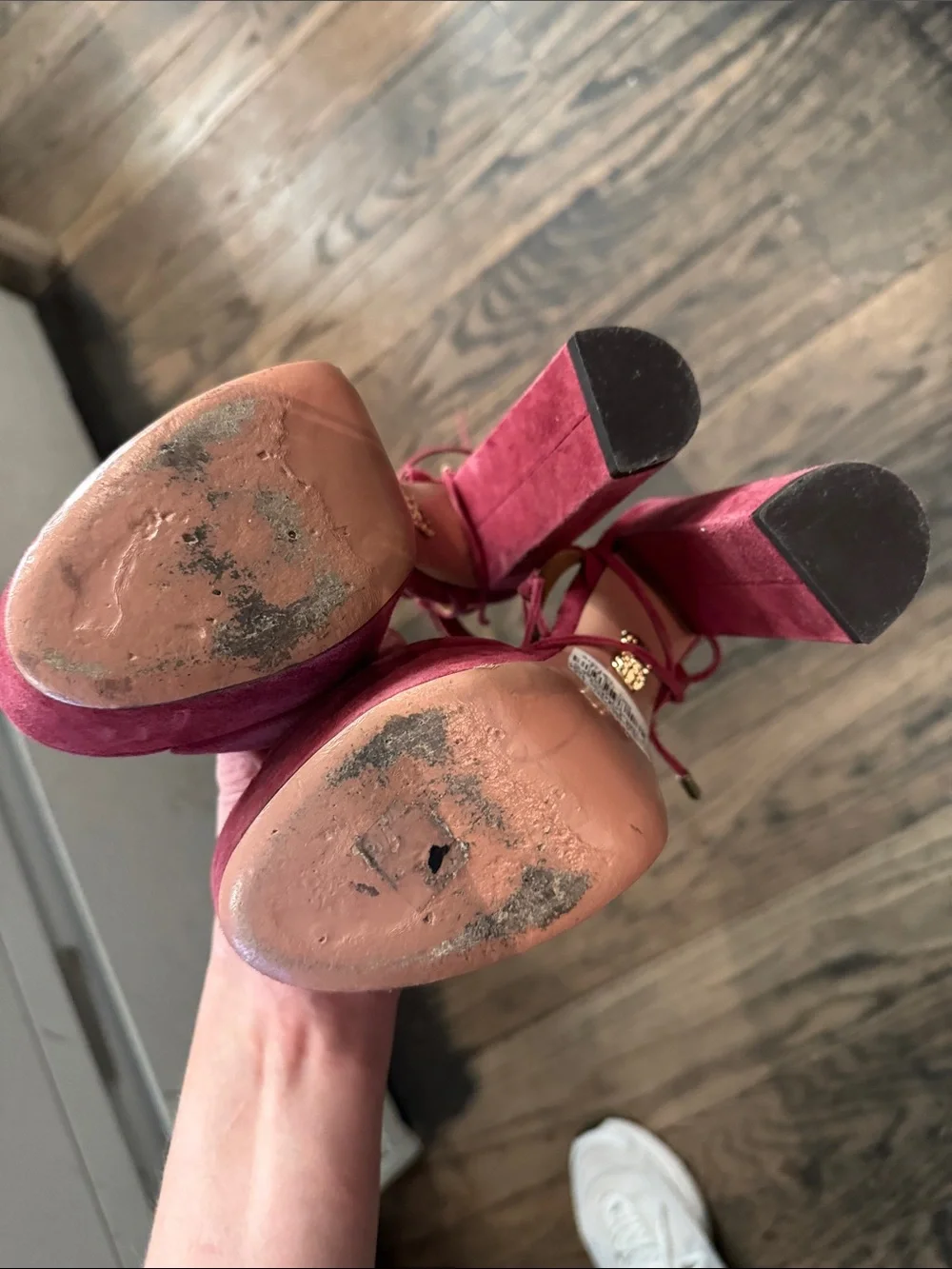Aquazzura Fuchsia Suede Platform Block Heel Sandals